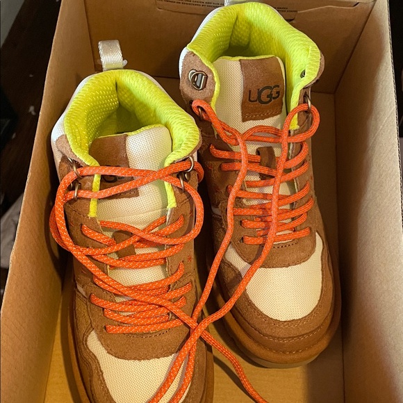 UGG Kids' Tan and Neon Orange Sneakers
